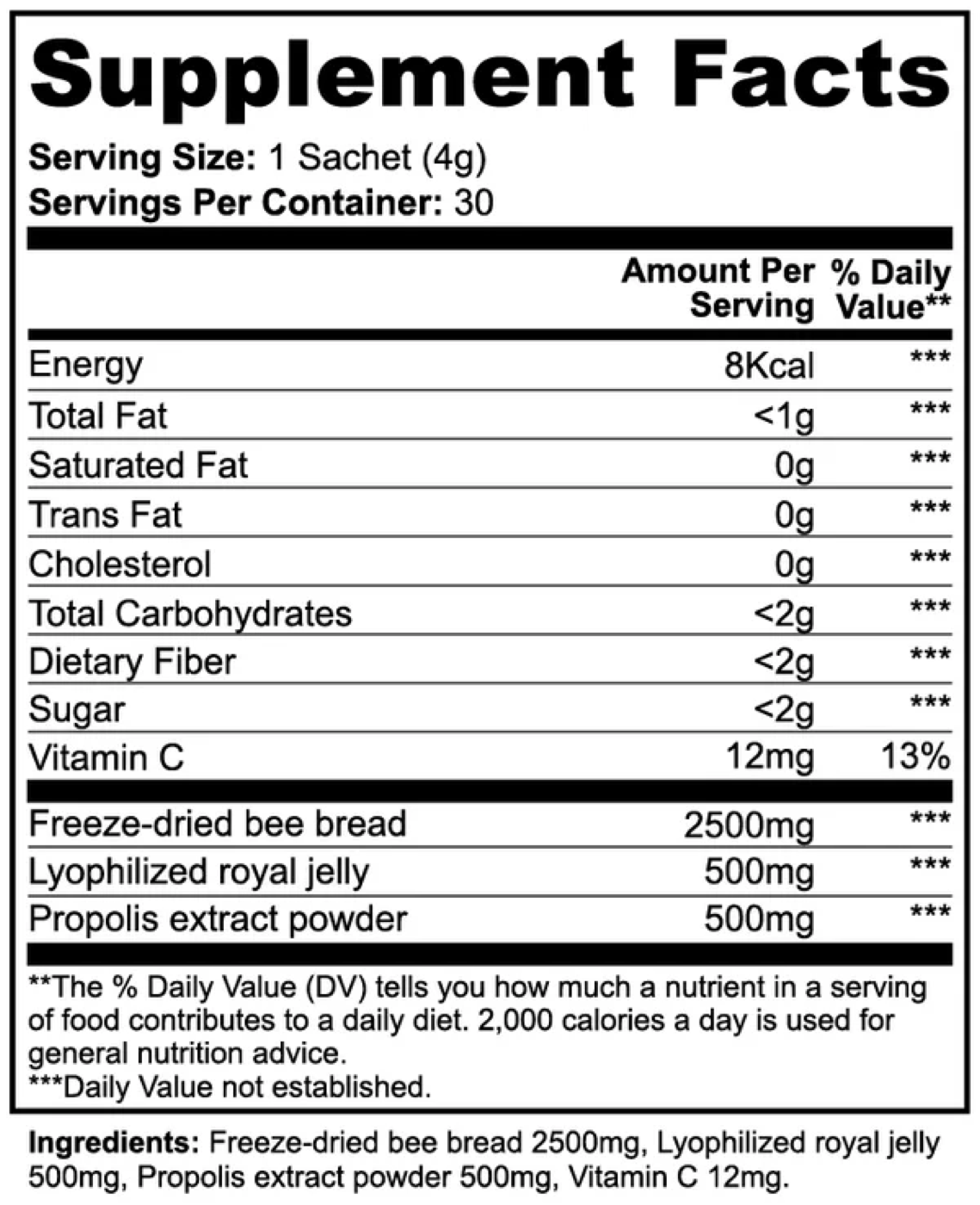 Bee Pearl Powder — Supplement Facts label