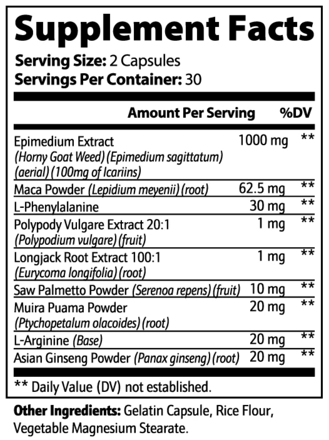 EUPHORIXX — Supplement Facts label