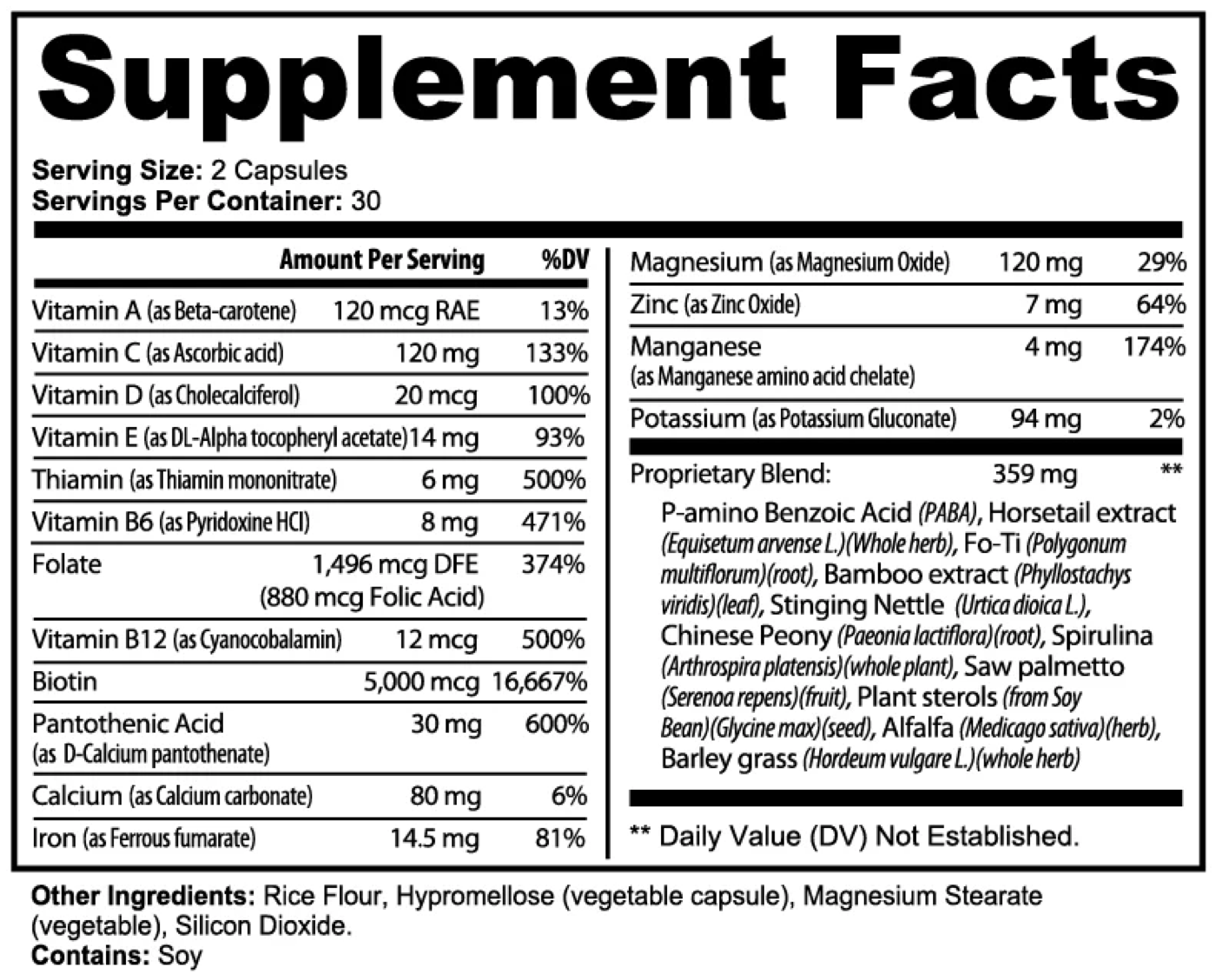 HairBloom Drops — Supplement Facts label