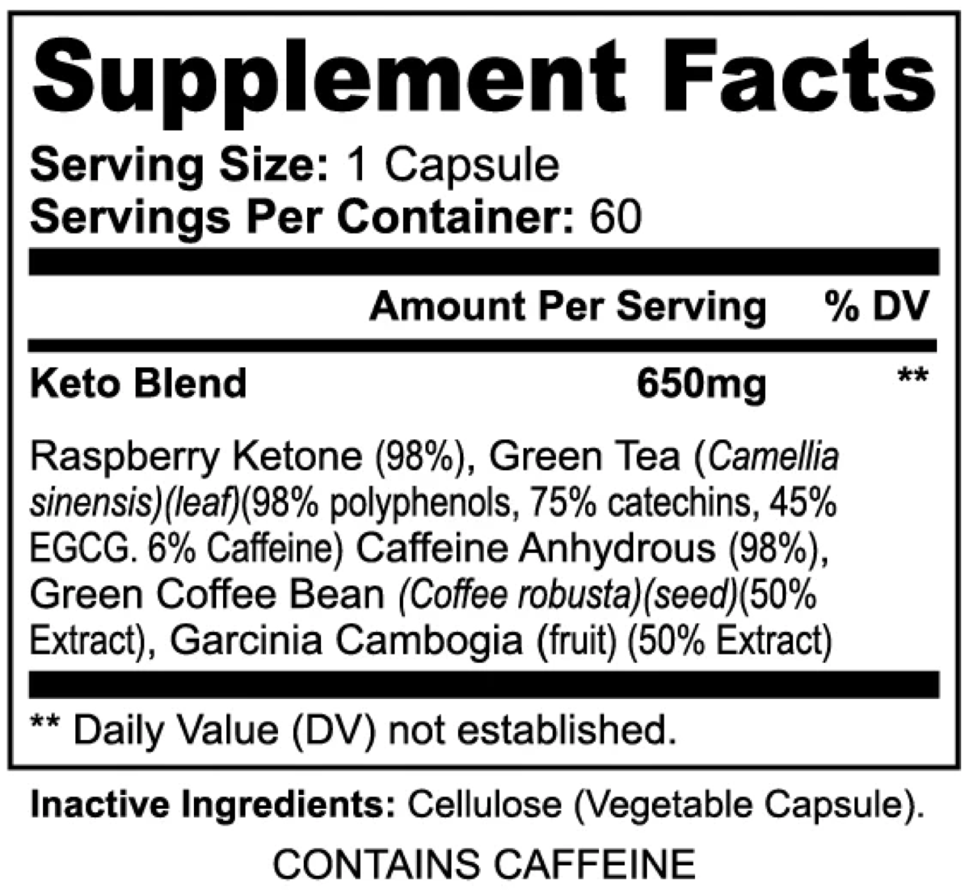 KetoMax Turbo5 — Supplement Facts label
