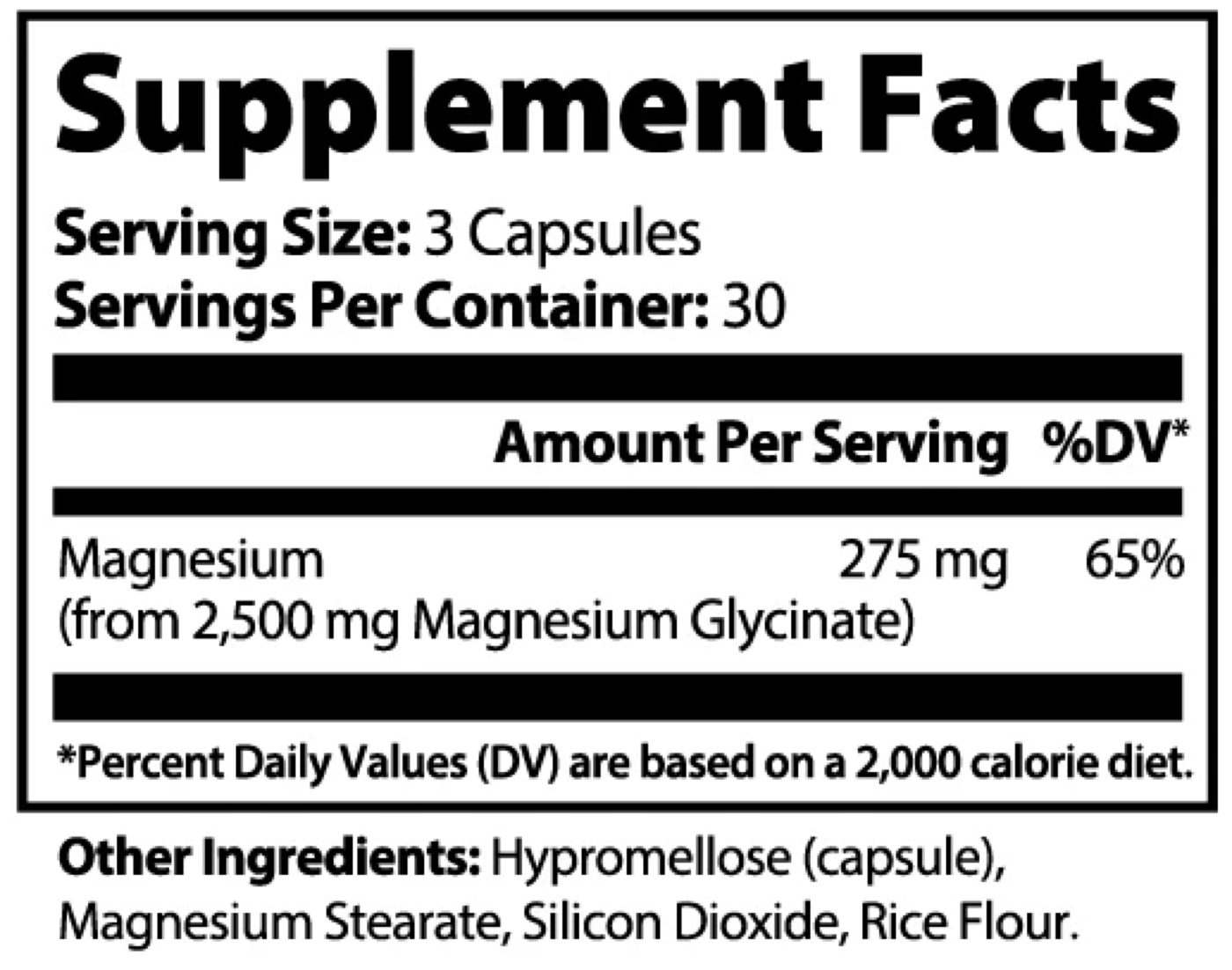 Magnesium Glycinate 2500 — Supplement Facts label