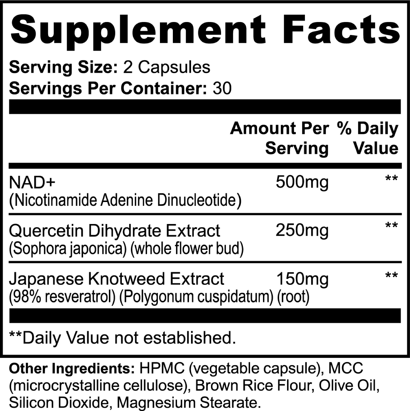 NAD+ PRIME 500MG — Supplement Facts label
