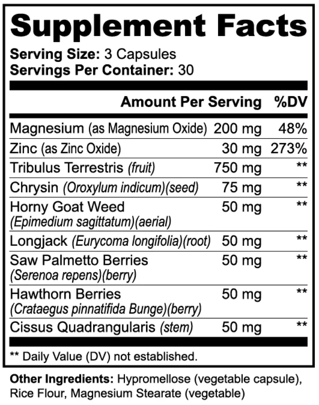 Natura Energy — Supplement Facts label