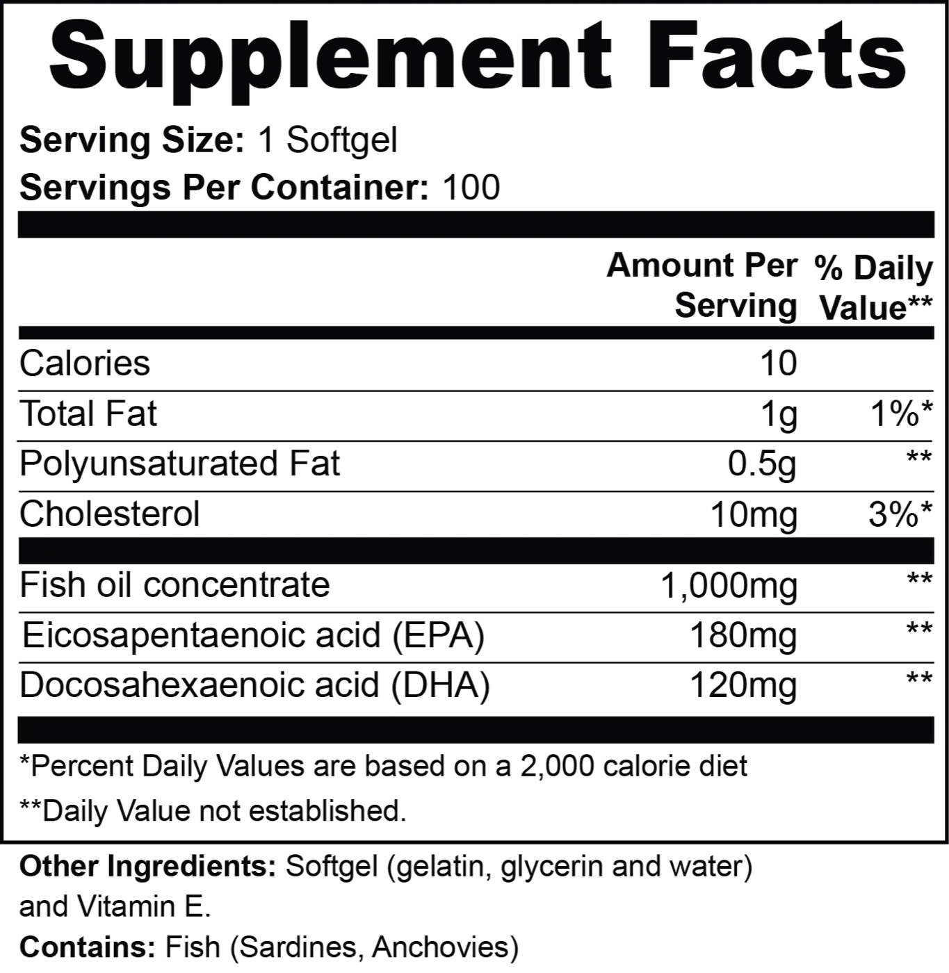 Omega-3 EPA 180mg + DHA 120mg — Supplement Facts label