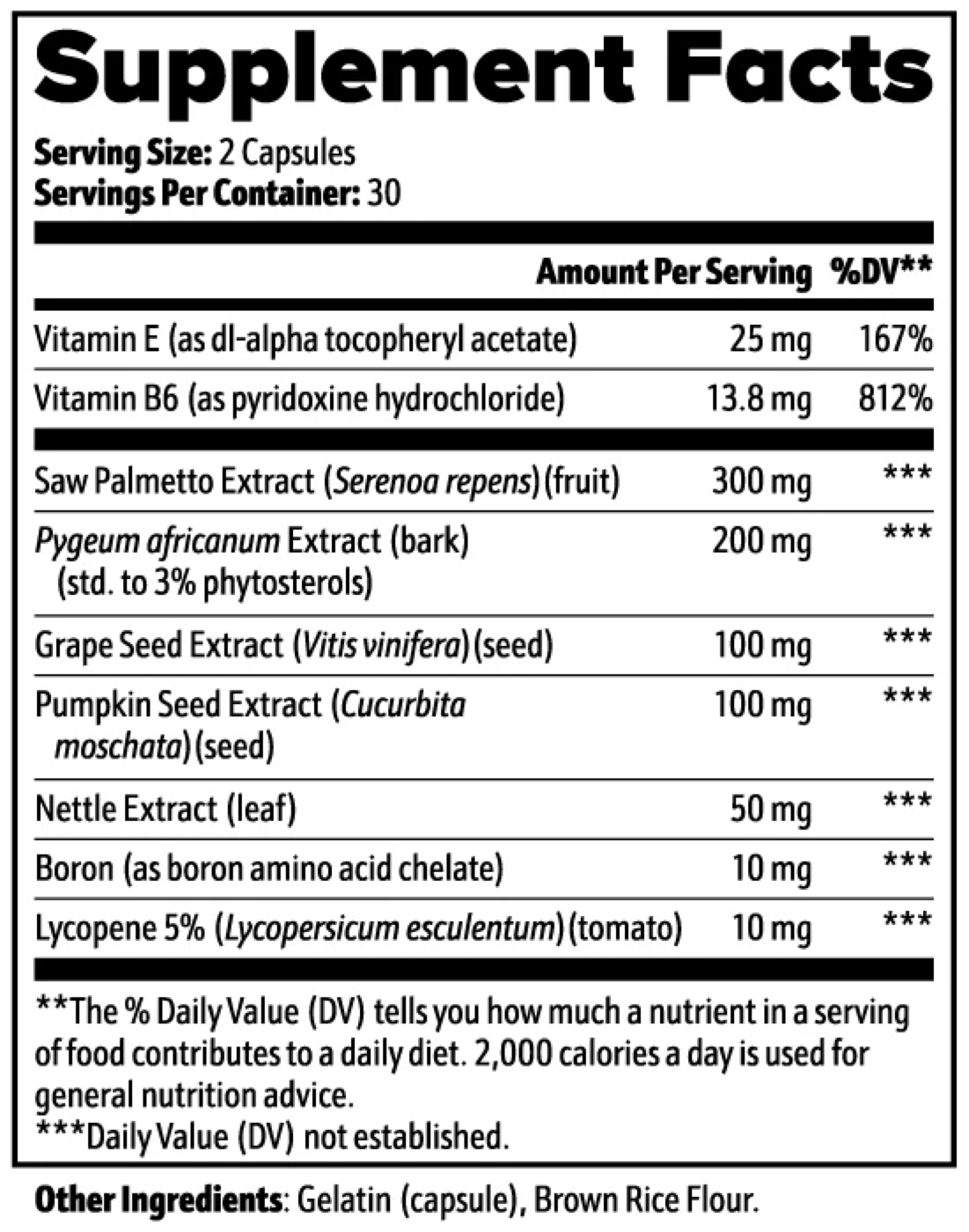 Prostate Support — Supplement Facts label