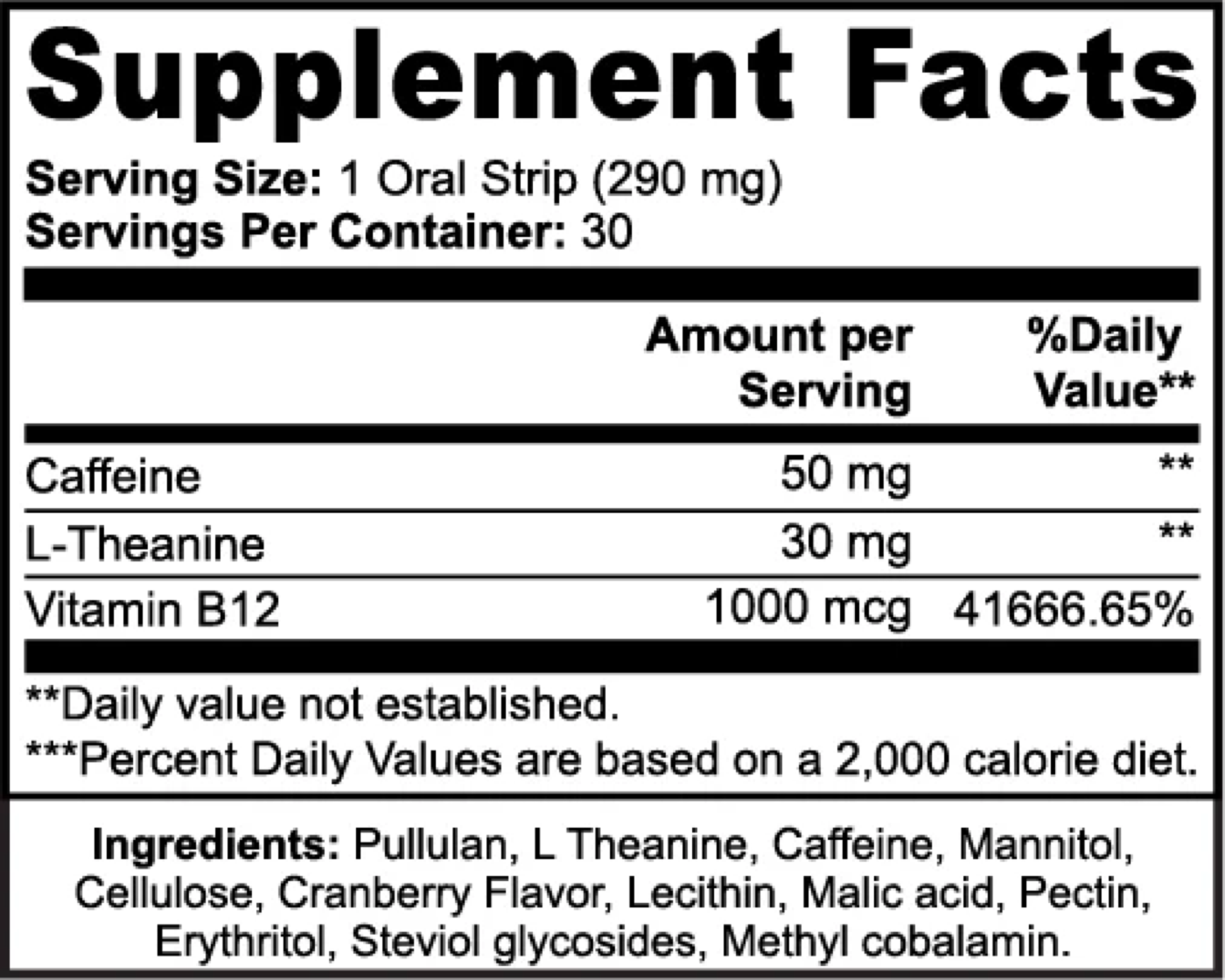 Red Bear Energy Strips — Supplement Facts label