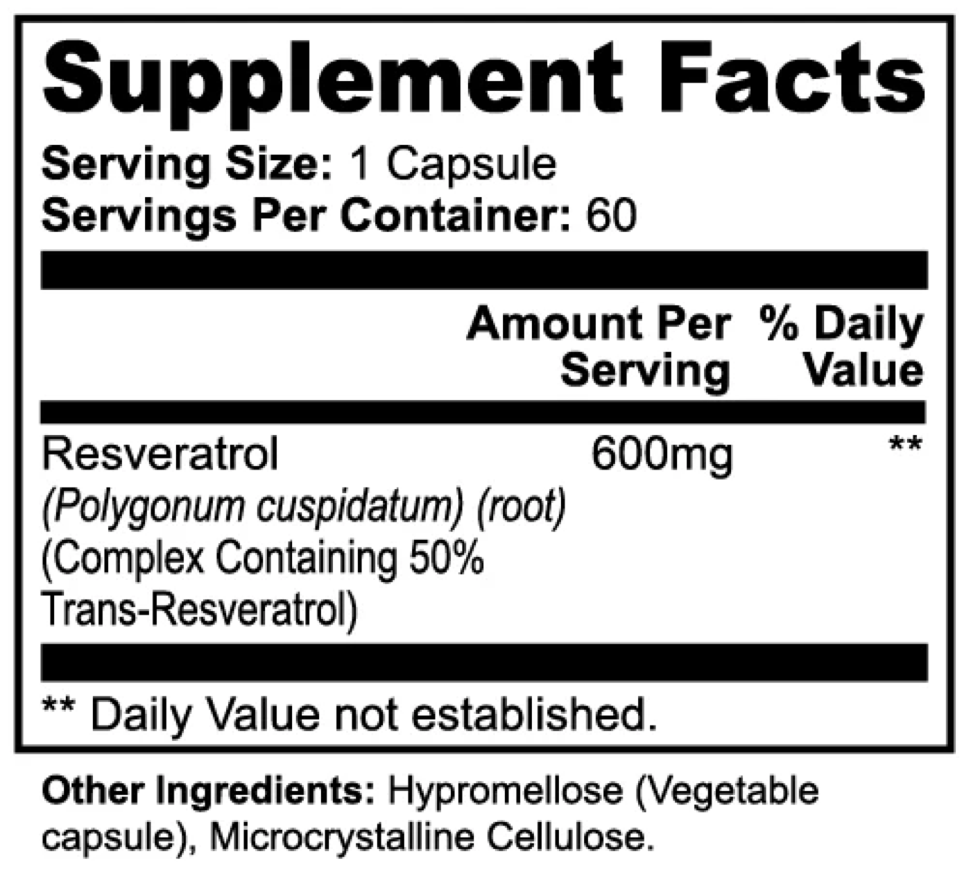 ResveraLife 50% 600mg — Supplement Facts label