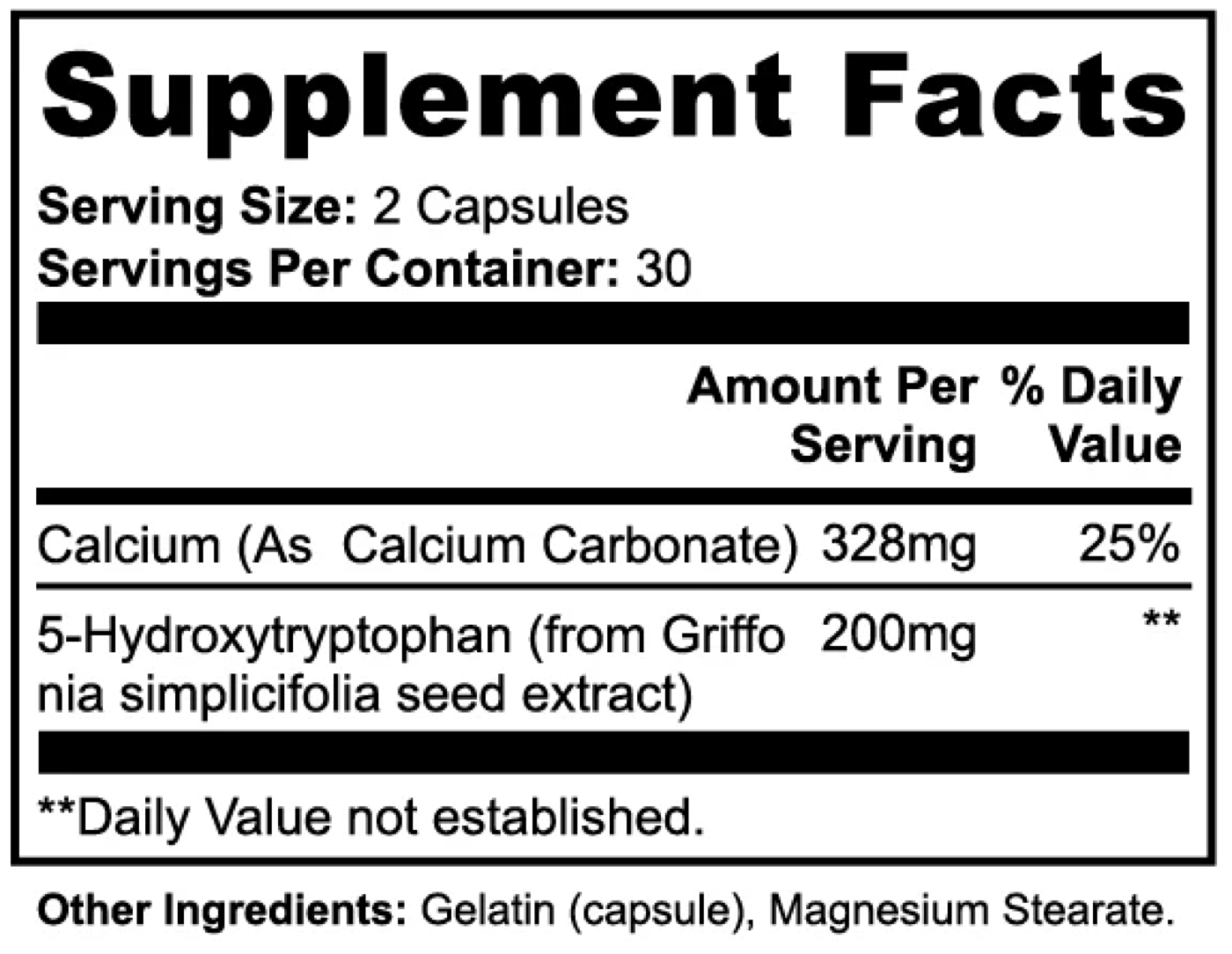 Serato 5-HTP — Supplement Facts label