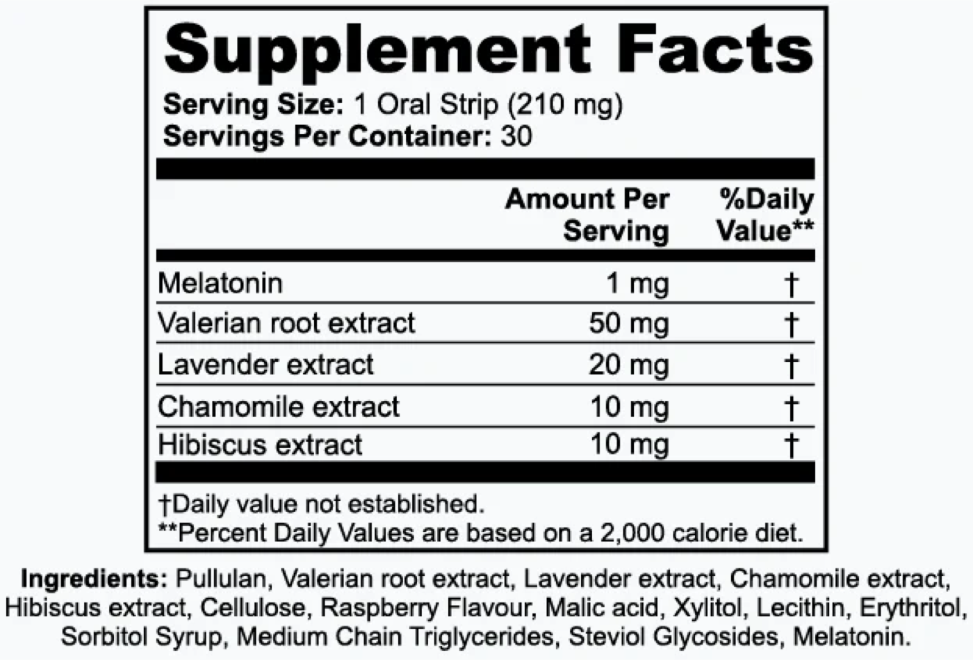 Sereni Sleep Strips — Supplement Facts label