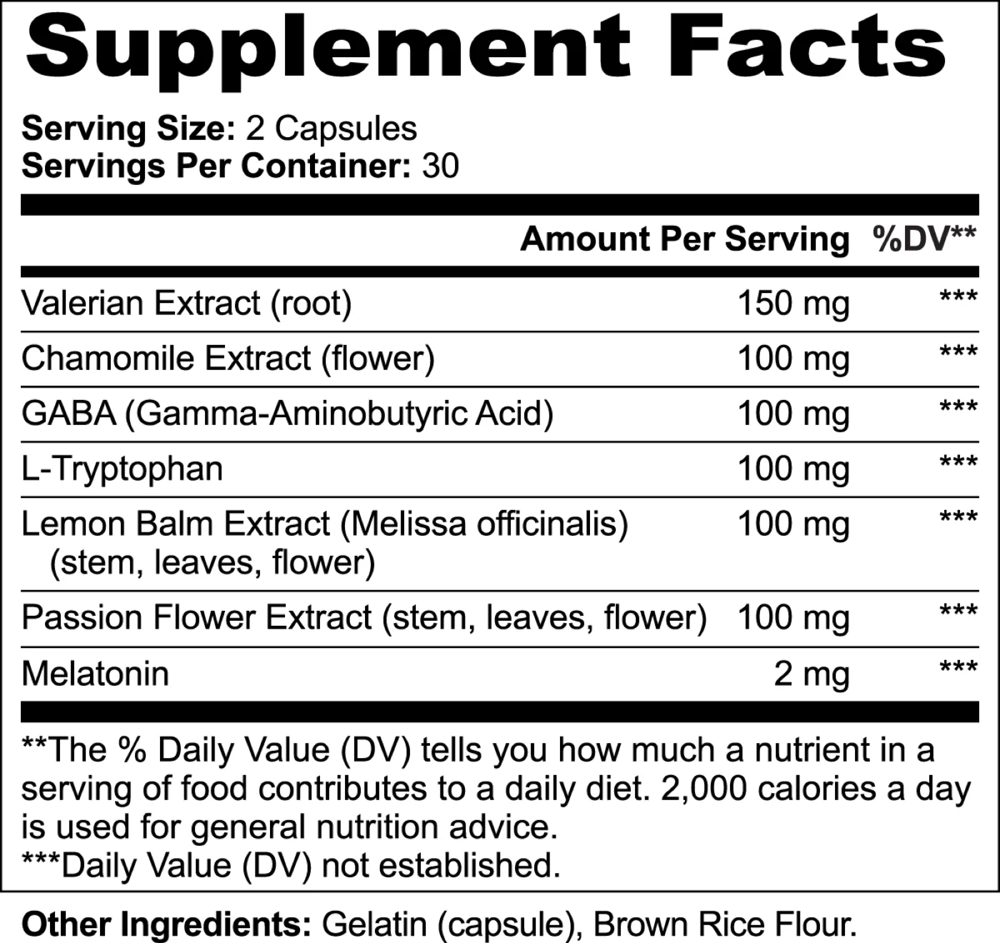 SereniSleep Caps — Supplement Facts label
