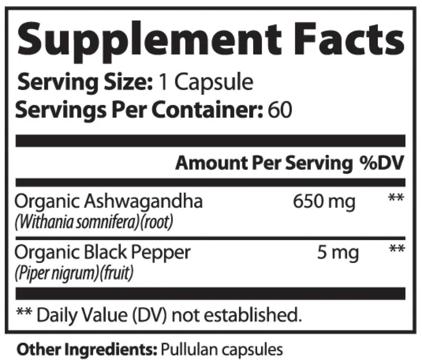 Stress Shield Ashwagandha — Supplement Facts label