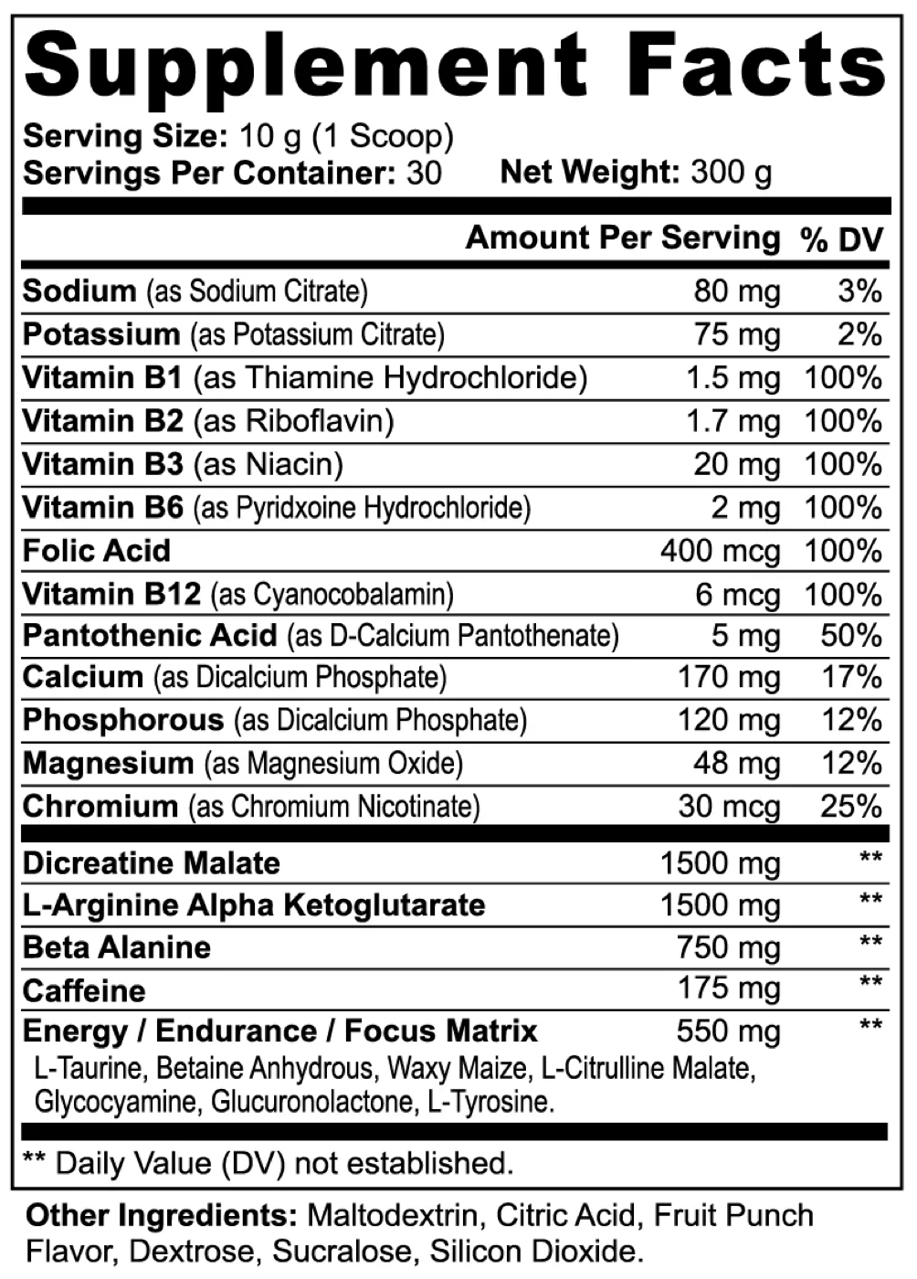 TITANPOWER (Fruit Punch) — Supplement Facts label