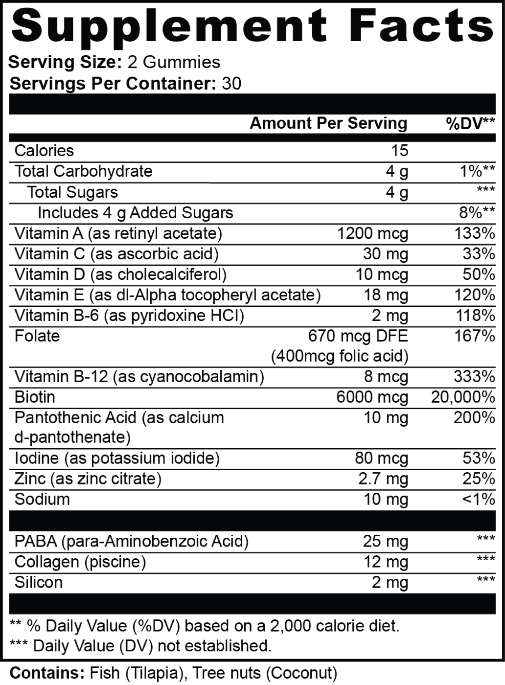 Total Care Hair, Skin and Nails — Supplement Facts label
