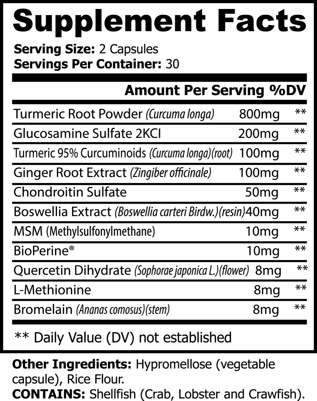 Turme Max — Supplement Facts label