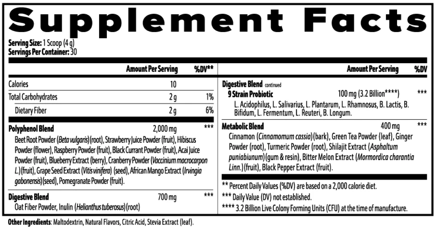 Vital Reds Superfood Blend — Supplement Facts label