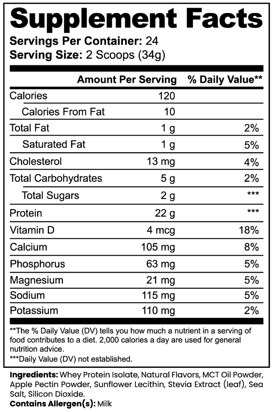 Whey VaniPro 100% Isolate — Supplement Facts label